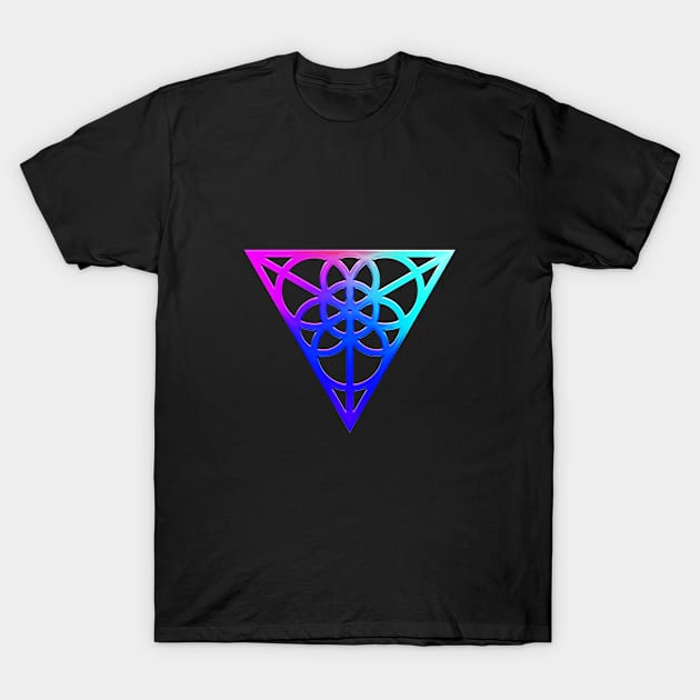 Neon Geometric Glyph Mandala Sigil Rune Sign Seal Cool Blue and Violet  - 492 T-Shirt by Holy Rock Design